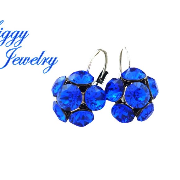 Majestic Blue Flower Cluster Earrings, Made with Genuine Austrian Crystals - Picture 1 of 6